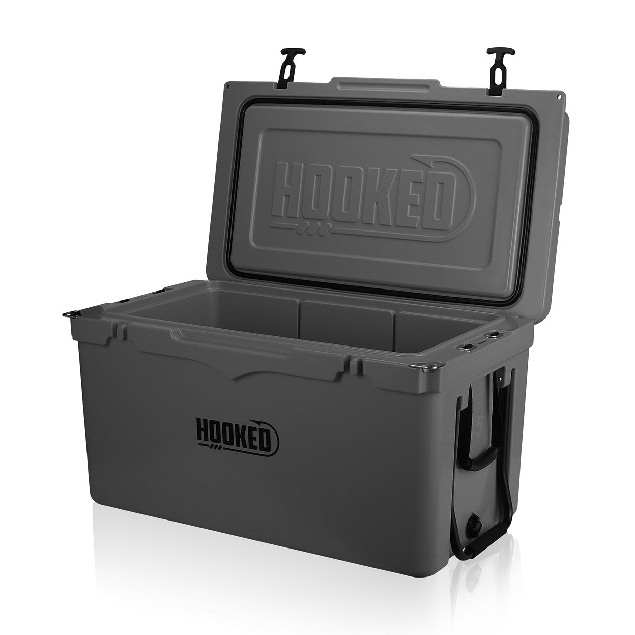 Front / Side image of open Slate Gray cooler.