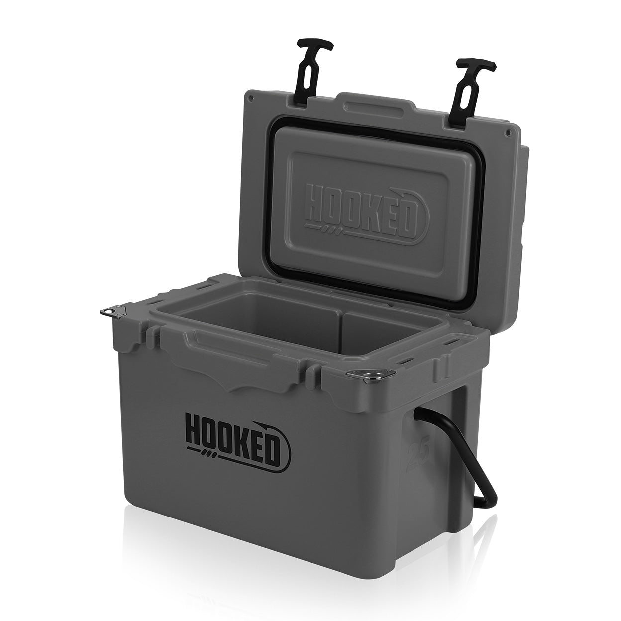 Front / Side image of open Slate Gray cooler.