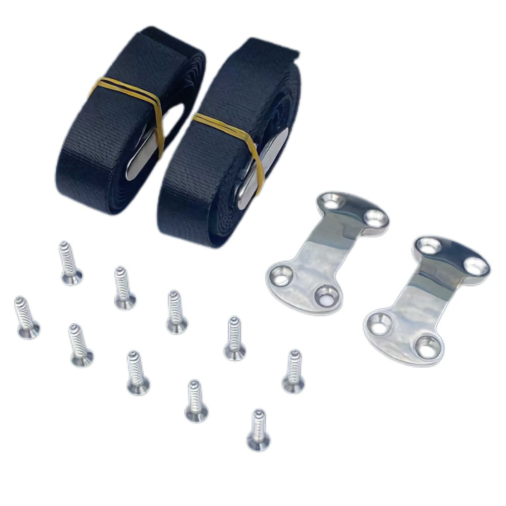 Tie down kit with strap, buckle and screws.