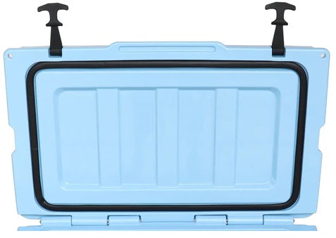 image of old-style cooler with vertical lines on the inside of the lid.
