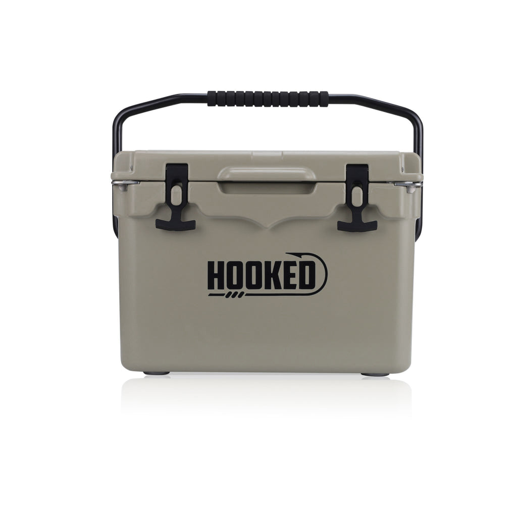 Front image of Tan Hooked 25 quart cooler